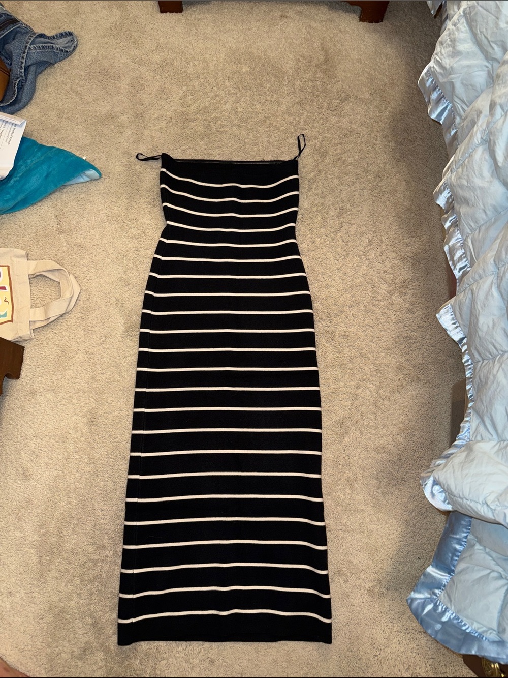 Abercrombie and Fitch Black and White Striped Tube Midi Dress - Picture 2 of 3